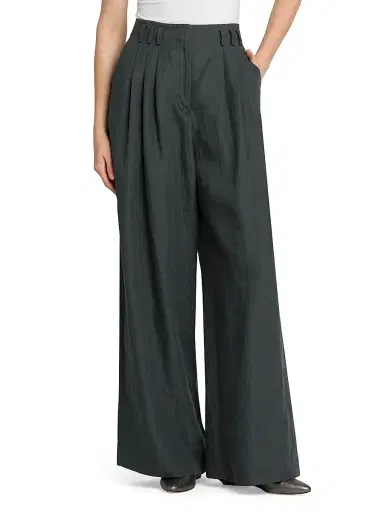 Giorgio Armani Women's Compact Linen Trousers - Forest - Size 6 | Thumbnail 3