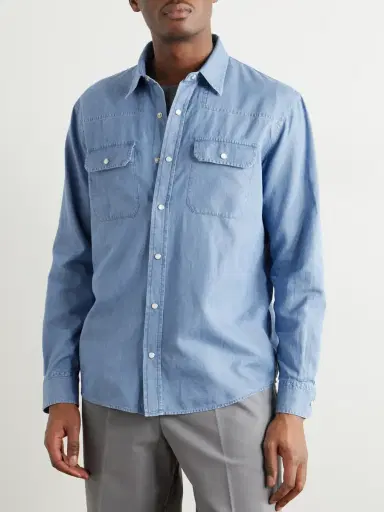 Zegna Cotton and Linen-Blend Chambray Shirt - Men | Thumbnail 3