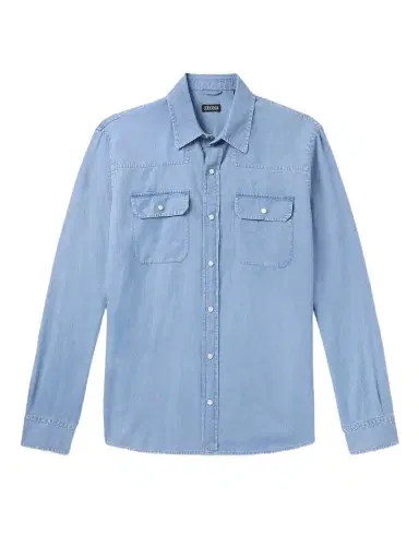 Zegna Cotton and Linen-Blend Chambray Shirt - Men | Thumbnail 1