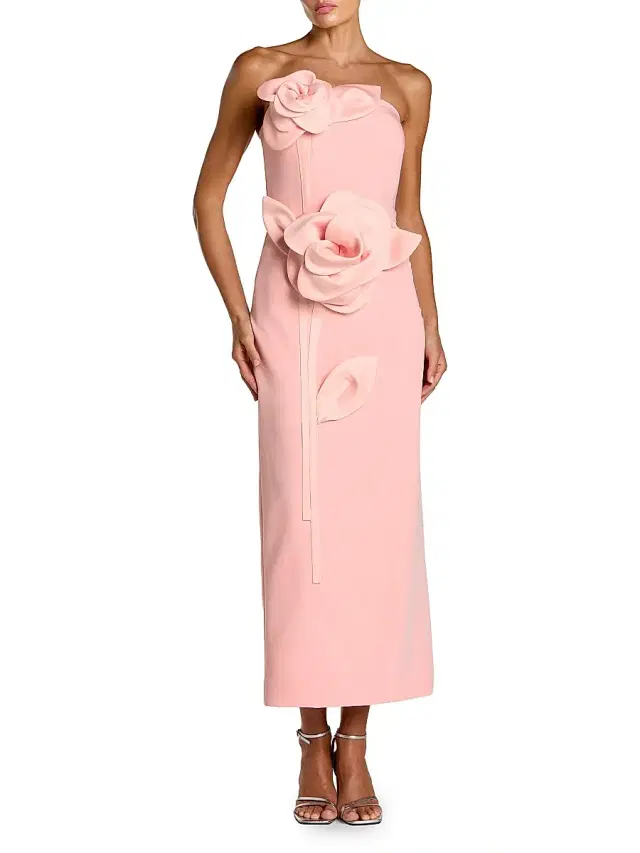 Women's Floral Crepe Strapless Maxi Dress - Blush