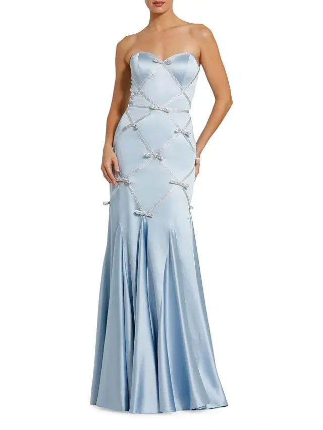 Mac Duggal Women's Prom Satin Strapless Mermaid Gown - Powder Blue Silver