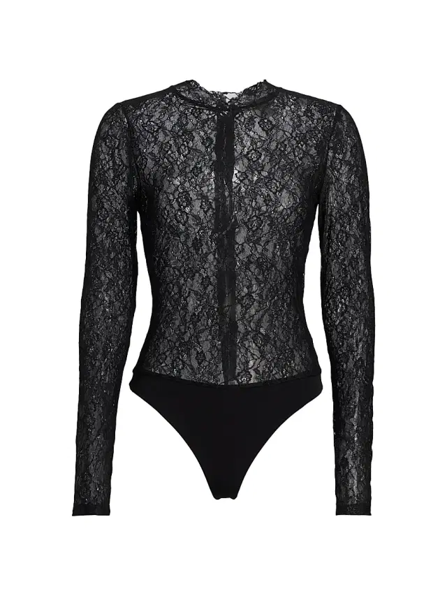 ALICE + OLIVIA Women's Taeyn Lace Crewneck Bodysuit - Black