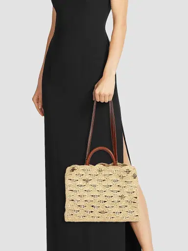 Rabanne Women's Sac A Main Raffia & Leather Tote Bag - Natural Light Gold | Thumbnail 2 Rabanne Women's Sac A Main Raffia & Leather Tote Bag - Natural Light Gold | Thumbnail 2