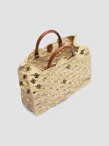 Rabanne Women's Sac A Main Raffia & Leather Tote Bag - Natural Light Gold | Thumbnail 3 Rabanne Women's Sac A Main Raffia & Leather Tote Bag - Natural Light Gold | Thumbnail 3