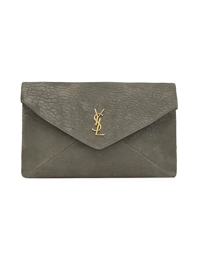 Saint Laurent Women's Cassandre Large Envelope Pouch in Lambskin - Zinc Grey