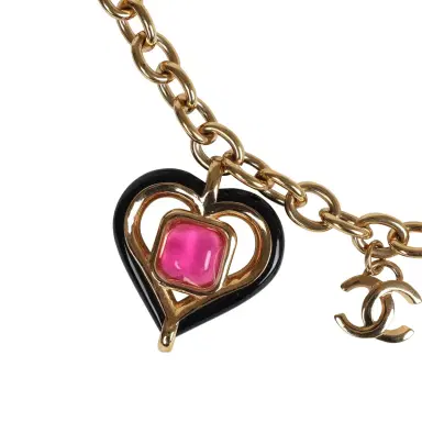 Chanel Chanel Hearts Charm Necklace Black/Pink Enamel/Gripoix Gold Tone Hardware | Thumbnail 3