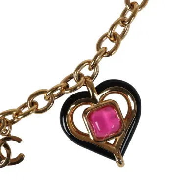Chanel Chanel Hearts Charm Necklace Black/Pink Enamel/Gripoix Gold Tone Hardware | Thumbnail 4