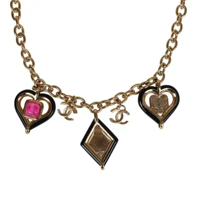Chanel Chanel Hearts Charm Necklace Black/Pink Enamel/Gripoix Gold Tone Hardware | Thumbnail 5