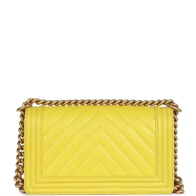 Chanel Chanel Medium Chevron Boy Bag Yellow Grained Calfskin Brushed Gold Hardware | Thumbnail 4 Chanel Chanel Medium Chevron Boy Bag Yellow Grained Calfskin Brushed Gold Hardware | Thumbnail 4