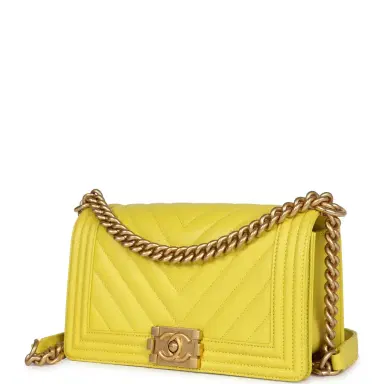 Chanel Chanel Medium Chevron Boy Bag Yellow Grained Calfskin Brushed Gold Hardware | Thumbnail 5 Chanel Chanel Medium Chevron Boy Bag Yellow Grained Calfskin Brushed Gold Hardware | Thumbnail 5
