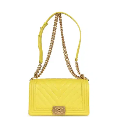 Chanel Chanel Medium Chevron Boy Bag Yellow Grained Calfskin Brushed Gold Hardware | Thumbnail 7 Chanel Chanel Medium Chevron Boy Bag Yellow Grained Calfskin Brushed Gold Hardware | Thumbnail 7