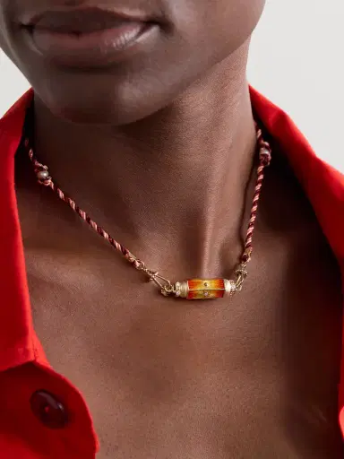 Marie Lichtenberg Baby Locket 14-karat Gold And Cord, Enamel, Diamond And Pearl Necklace | Thumbnail 2 Marie Lichtenberg Baby Locket 14-karat Gold And Cord, Enamel, Diamond And Pearl Necklace | Thumbnail 2