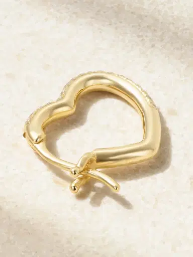 Yvonne Léon Mini Créole Coeur 9-karat Gold Diamond Single Hoop Earring | Thumbnail 3