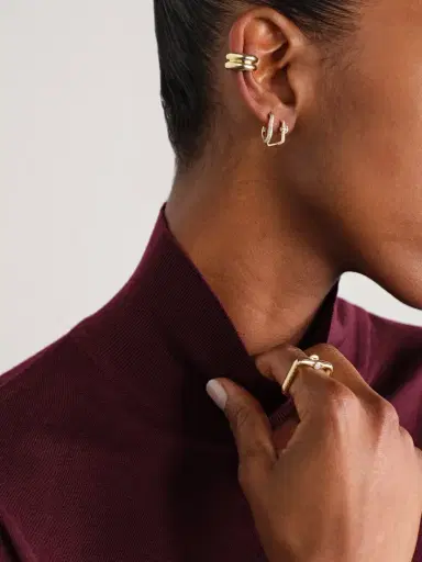 Yvonne Léon Mini Créole Coeur 9-karat Gold Diamond Single Hoop Earring | Thumbnail 4