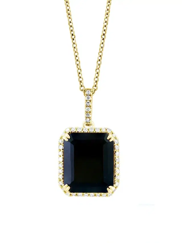 Women's 14K Yellow Gold, Onyx & 0.15 TCW Diamond Pendant Necklace - Gold Black
