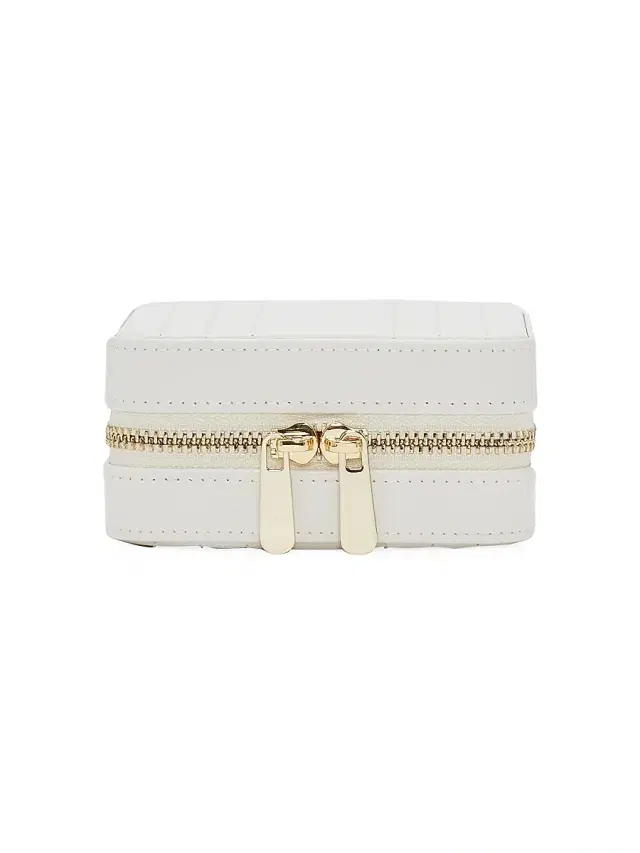 Wolf Maria Square Quilted Leather Zip Jewelry Case - White