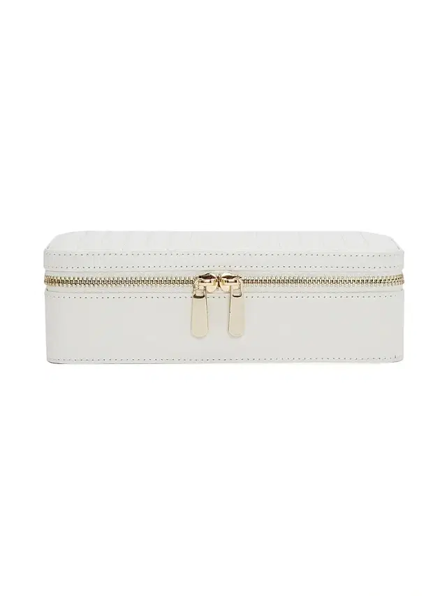 Wolf Maria Rectangle Quilted Zip Leather Jewelry Case - White