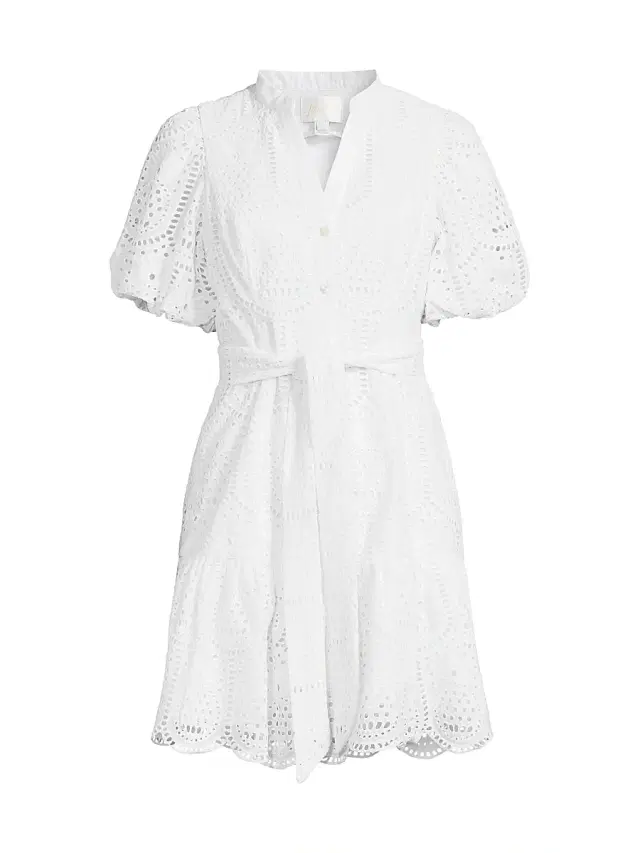 Lilly Pulitzer Women's Cotton Tie-Waist Puff-Sleeve Minidress - Resort White