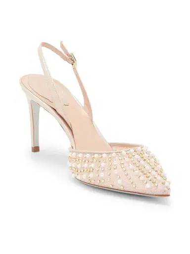 René Caovilla Women's Embellished 80MM Lace Slingback Pumps - Beige Crystal | Thumbnail 2 René Caovilla Women's Embellished 80MM Lace Slingback Pumps - Beige Crystal | Thumbnail 2