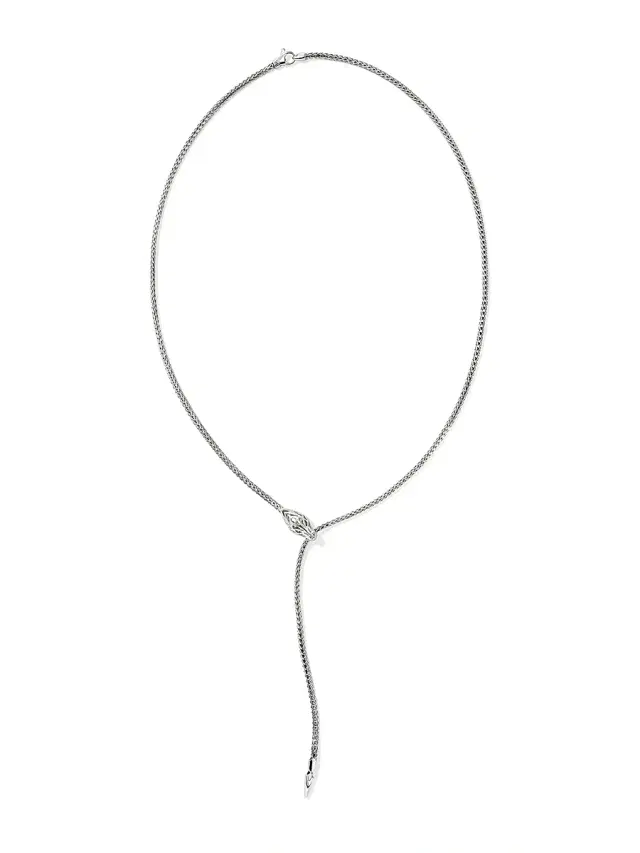 Women's Naga Dragon Sterling Silver & Blue Sapphire Lariat Necklace - Silver