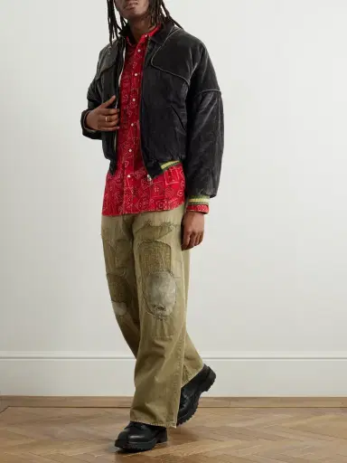 KAPITAL Logo-Embroidered Zip-Detailed Cotton-Velvet Bomber Jacket - Men | Thumbnail 2