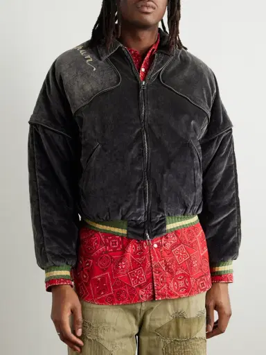 KAPITAL Logo-Embroidered Zip-Detailed Cotton-Velvet Bomber Jacket - Men | Thumbnail 3