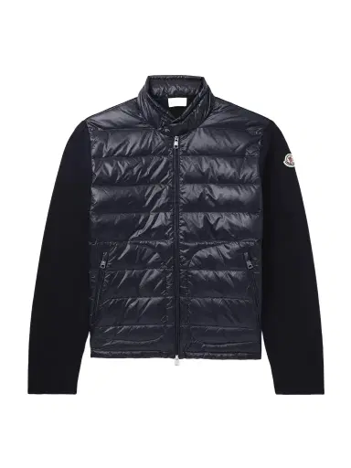 Moncler Slim-Fit Logo-Appliquéd Quilted Nylon-Panelled Wool Down Cardigan - Men | Thumbnail 1