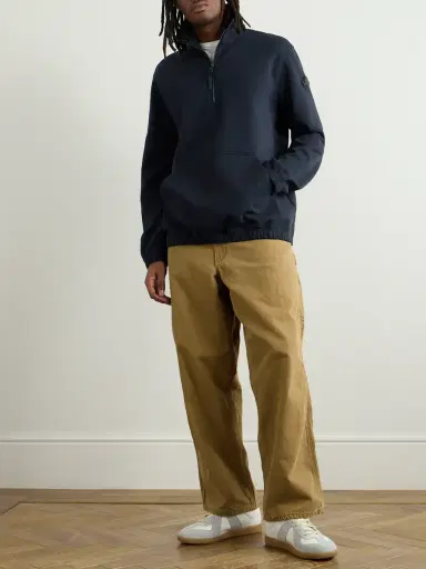 Moncler Logo-Appliquéd Cotton-Blend Jersey Half-Zip Sweatshirt - Men | Thumbnail 2 Moncler Logo-Appliquéd Cotton-Blend Jersey Half-Zip Sweatshirt - Men | Thumbnail 2