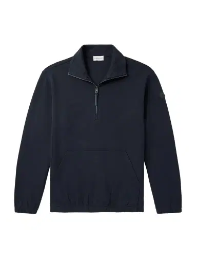 Moncler Logo-Appliquéd Cotton-Blend Jersey Half-Zip Sweatshirt - Men | Thumbnail 1 Moncler Logo-Appliquéd Cotton-Blend Jersey Half-Zip Sweatshirt - Men | Thumbnail 1