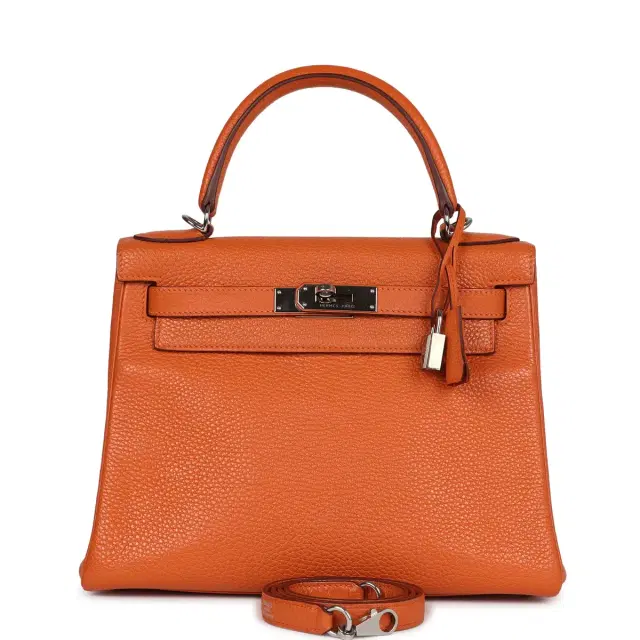 hermes Pre-owned Hermes Kelly Retourne 28 Orange Togo Palladium Hardware