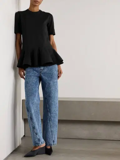 Alaïa Oversized Poplin-trimmed Cotton-jersey Peplum T-shirt | Thumbnail 2 Alaïa Oversized Poplin-trimmed Cotton-jersey Peplum T-shirt | Thumbnail 2