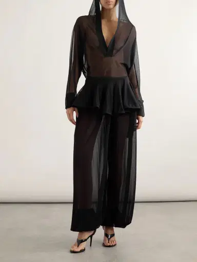 Alaïa Pleated Georgette Peplum Tapered Pants | Thumbnail 2 Alaïa Pleated Georgette Peplum Tapered Pants | Thumbnail 2