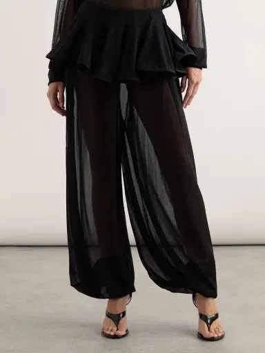 Alaïa Pleated Georgette Peplum Tapered Pants | Thumbnail 3 Alaïa Pleated Georgette Peplum Tapered Pants | Thumbnail 3