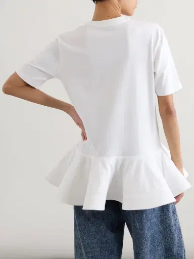 Alaïa Oversized Poplin-trimmed Cotton-jersey Peplum T-shirt | Thumbnail 3 Alaïa Oversized Poplin-trimmed Cotton-jersey Peplum T-shirt | Thumbnail 3