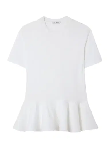 Alaïa Oversized Poplin-trimmed Cotton-jersey Peplum T-shirt | Thumbnail 1 Alaïa Oversized Poplin-trimmed Cotton-jersey Peplum T-shirt | Thumbnail 1