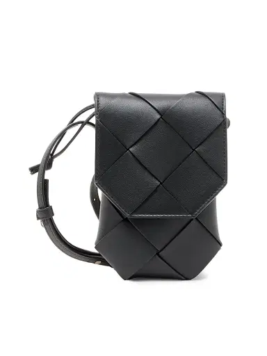 Bottega Veneta Men's Diago Leather Phone Pouch - Black Pinecone | Thumbnail 1