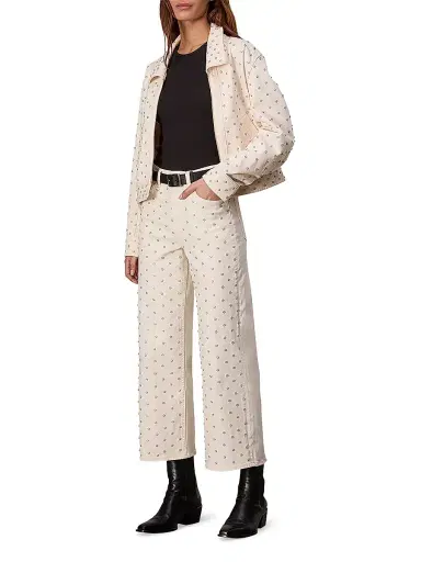 rag & bone Women's Andi Faux Pearl High-Rise Wide-Leg Pants - Ecru Pearl | Thumbnail 2