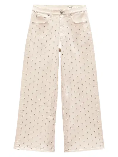 rag & bone Women's Andi Faux Pearl High-Rise Wide-Leg Pants - Ecru Pearl | Thumbnail 1