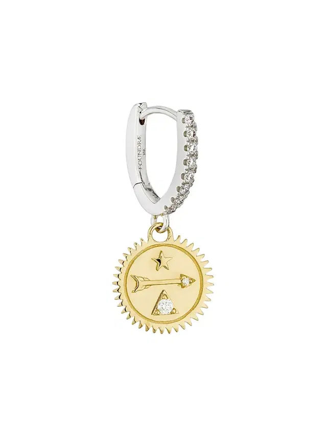 Women's Dream Two-Tone 18K Gold & 0.09 TCW Diamond Medallion Single Drop Earring - Yellow Gold