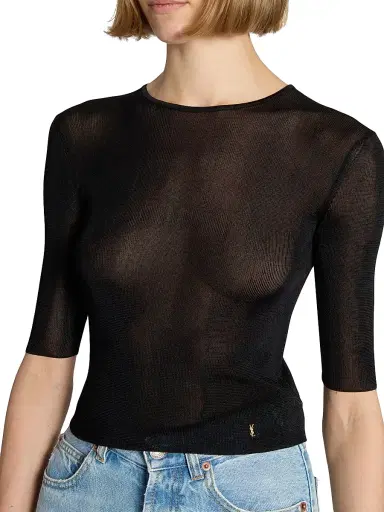 Saint Laurent Women's Cassandre Top in Knit - Noir - Size Small | Thumbnail 6 Saint Laurent Women's Cassandre Top in Knit - Noir - Size Small | Thumbnail 6