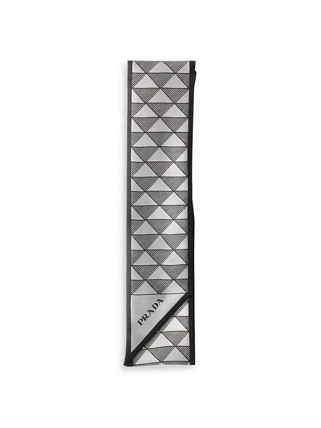 Women's Printed Silk Skinny Scarf - Black