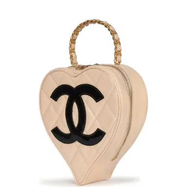 Chanel Vintage Chanel Heart Vanity Bag Beige and Black Patent Antique Gold Hardware | Thumbnail 5