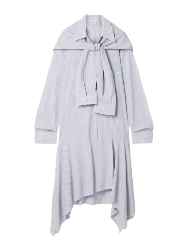 Asymmetric Draped Striped Voile Shirt Dress