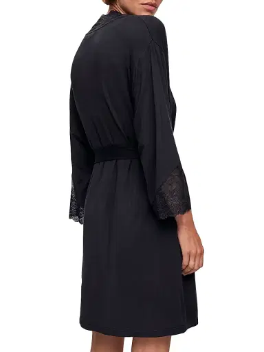 Eberjey Women's Lace-Trimmed Jersey Kimono-Inspired Robe - Black | Thumbnail 3 Eberjey Women's Lace-Trimmed Jersey Kimono-Inspired Robe - Black | Thumbnail 3