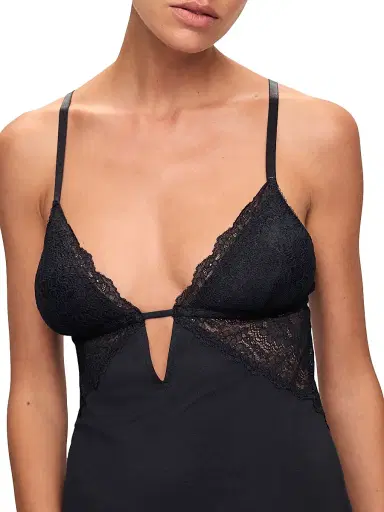 Eberjey Women's Satin & Lace Cut-Out Back Chemise - Black - Size XL | Thumbnail 5