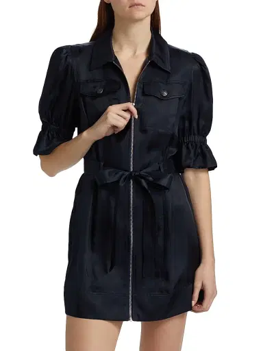 Cinq à Sept Women's Holly Satin Puff-Sleeve Minidress - Navy - Size 14 | Thumbnail 3