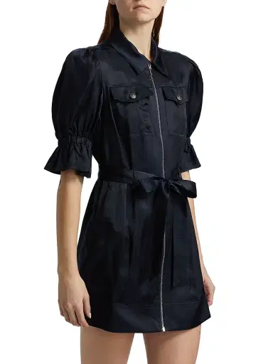 Cinq à Sept Women's Holly Satin Puff-Sleeve Minidress - Navy - Size 14 | Thumbnail 4