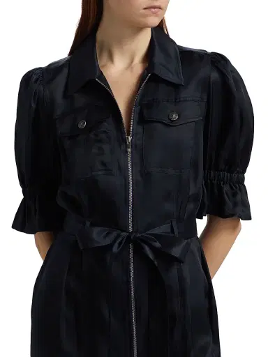 Cinq à Sept Women's Holly Satin Puff-Sleeve Minidress - Navy - Size 14 | Thumbnail 6