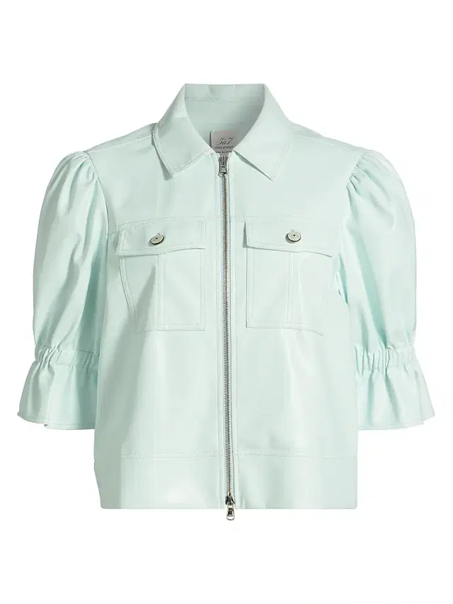 Cinq à Sept Women's Holly Vegan Leather Puff Sleeve Jacket - Salt Water
