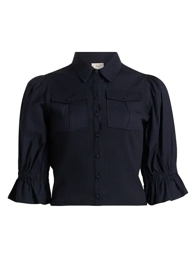Cinq à Sept Women's Lyric Pufff-Sleeve Denim Top - Navy